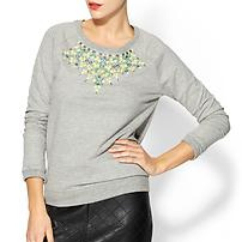 $5! 2 for $10🌹Pim + Larkin Pullover Gray Sweatshirt Jeweled Beaded Sz M